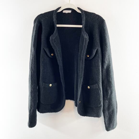 J. Crew Textured Button Up Long Sleeve Lady Jacket Cardigan Sweater Black Medium - Picture 4 of 8
